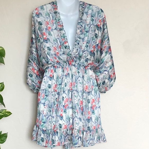 VICI  Floral Ruffle Tiered Babydoll Dress Sz M - Picture 3 of 9